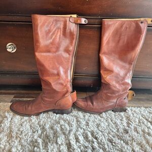 Frye Tall Zip-Back Leather Over-the-Knee Boots in Cognac
